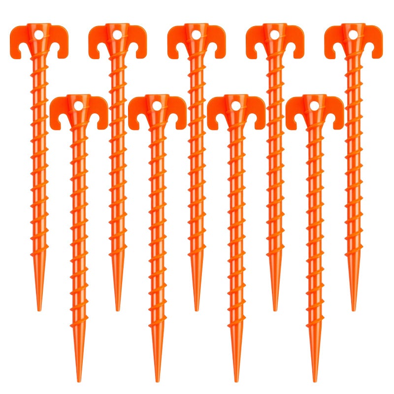 Hikemax 15 Pack Plastic Spiral Tent Stakes - 10 Inch Heavy Duty Screw-in Sand Anchors Pegs - Windproof Plastic Ground Anchor Stakes for Secure Tents, Inflatables, Canopies, Tarps, Garden Structures - Image 1